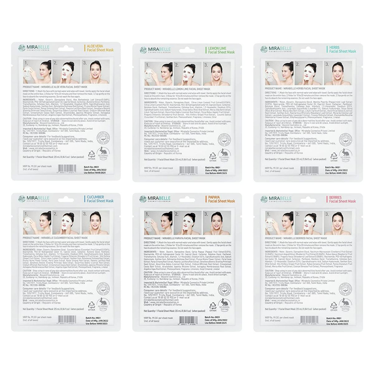 Mirabelle Korea Fairness Facial Sheet Mask Combo - Indyancart
