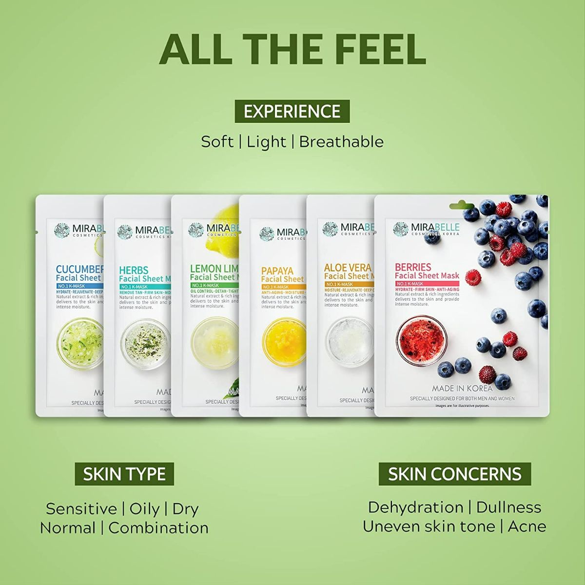 Mirabelle Korea Fairness Facial Sheet Mask Combo - Indyancart