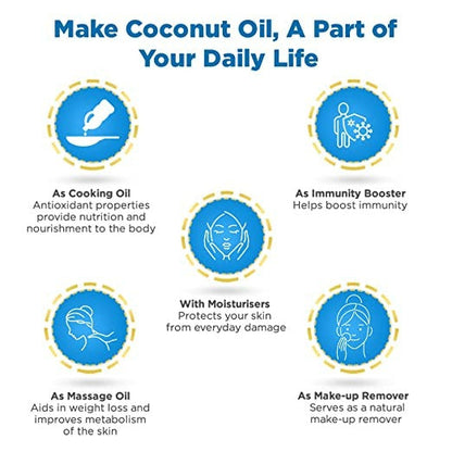 Dabur Anmol Gold pure coconut oil bottle with golden label, used for hair care and personal beauty routines.
