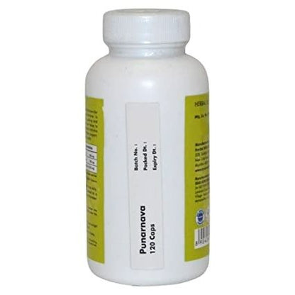 Ayurvedic Life Punarnava capsules in a clear glass bottle, showing the capsule pills inside.