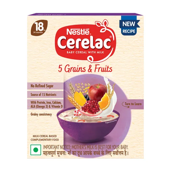 Nestle Cerelac Baby Cereal with Milk, 5 Grains & Fruits From 18 to 24 Months - Indyancart