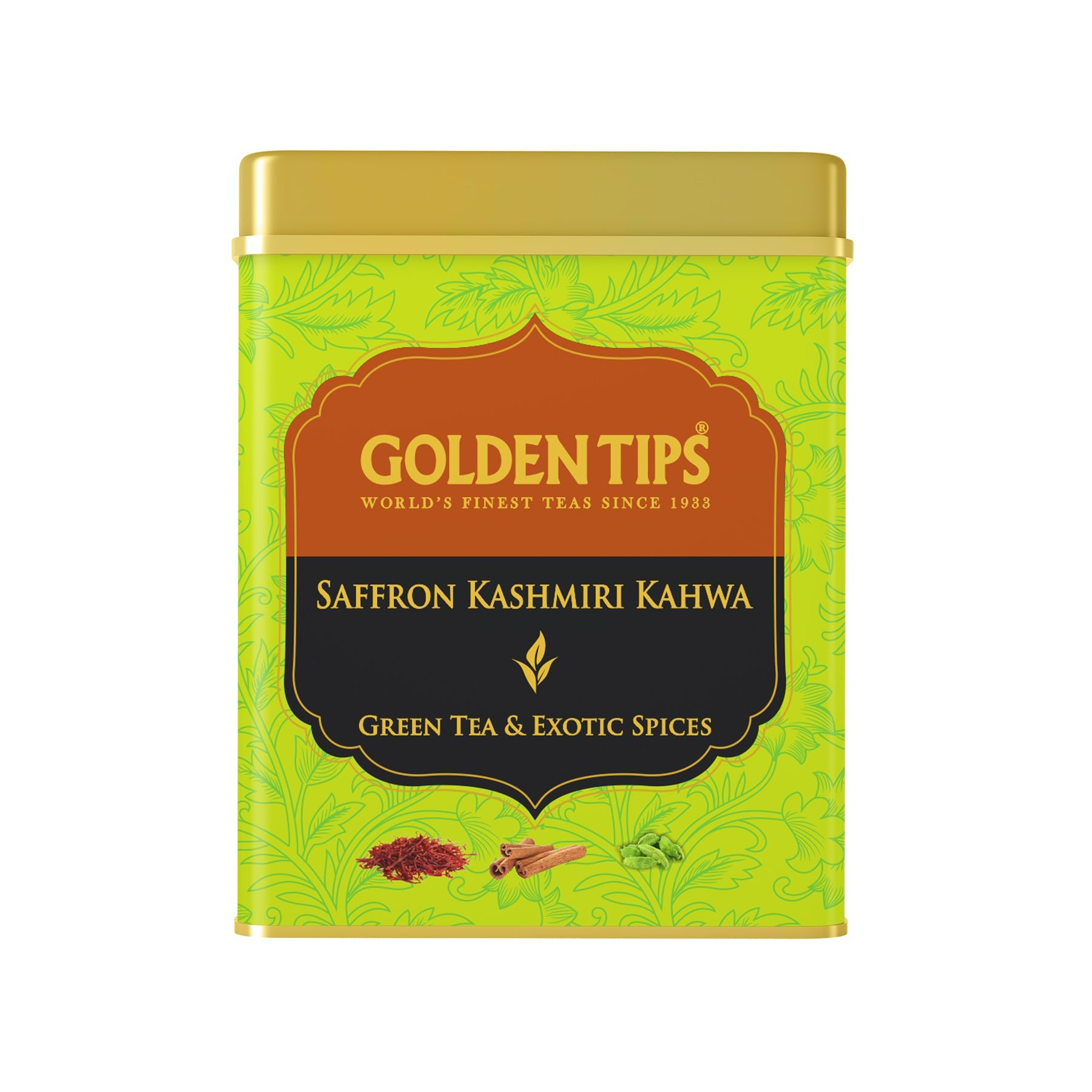 Golden Tips Kashmiri Kahwa Green Tea - Tin Can - Indyancart