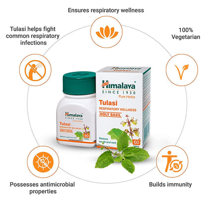 Himalaya Wellness Pure Herbs Tulasi Respiratory Wellness - 60 Tablets - Indyancart