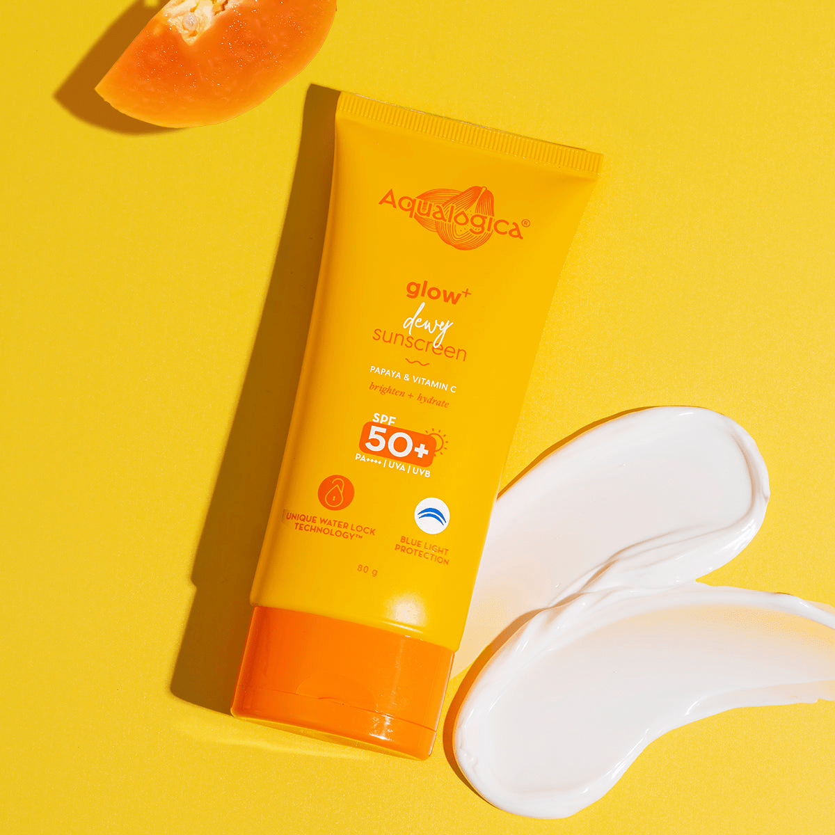 Aqualogica Glow + Dewy Sunscreen With Papaya & Vitamin C SPF 50+ PA++ - Indyancart