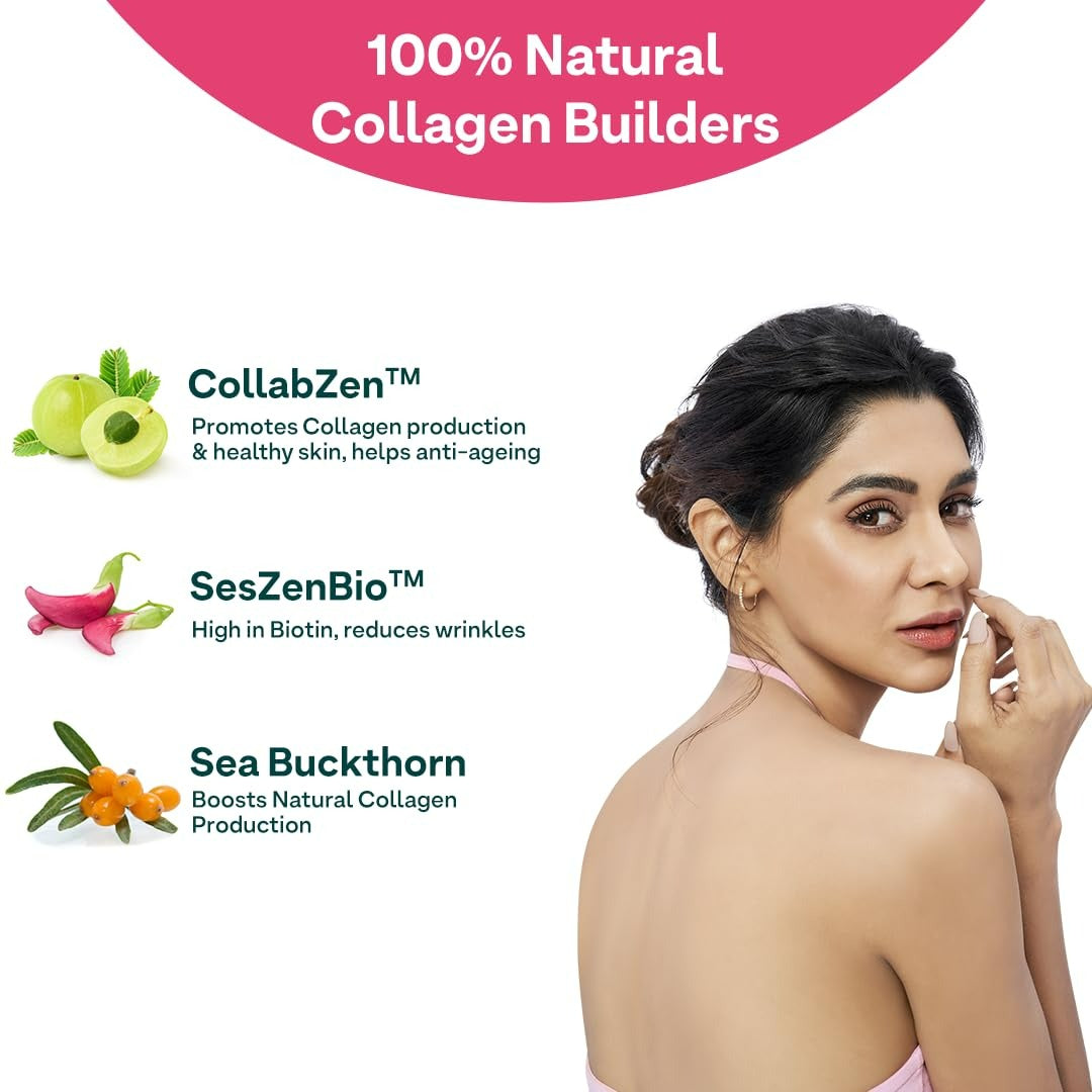 OZiva Vegan Collagen Builder with Biotin & Vitamin C For Brighter & Youthful Skin | Collagen Supplement For Women & Men | Plant Based Collagen Powder