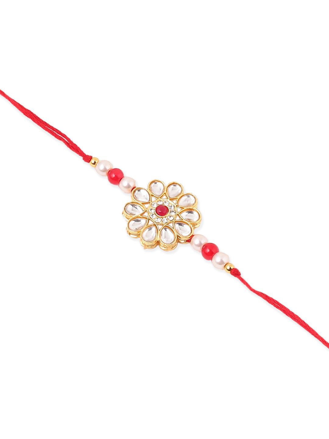 Anouk Set Of 2 Gold Toned Kundan Floral Design Bhaiya Bhabhi Rakhi Set With Roli Chawal