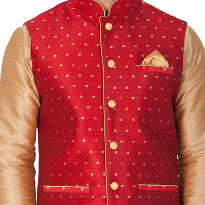 Men's Gold Silk Blend Straight Jacket  Kurta and Pyjama Set