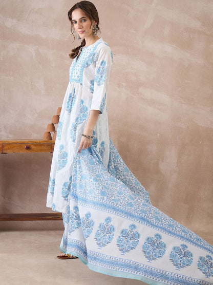 Women Floral Printed Panelled Pure Cotton Kurta with Trousers & With Dupatta