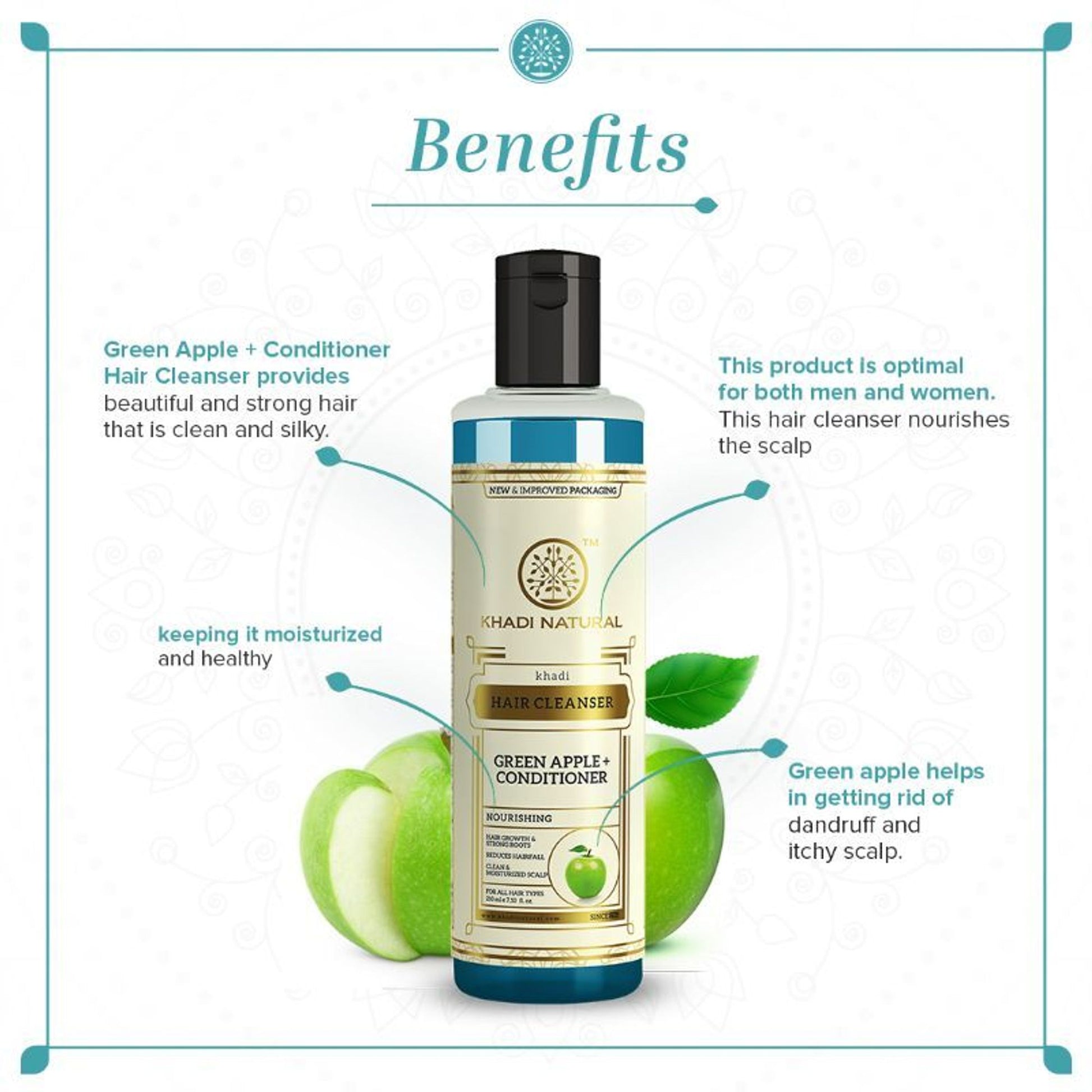 Khadi Natural Green Apple + Conditioner Hair Cleanser (Shampoo) Reduce Hair Fall