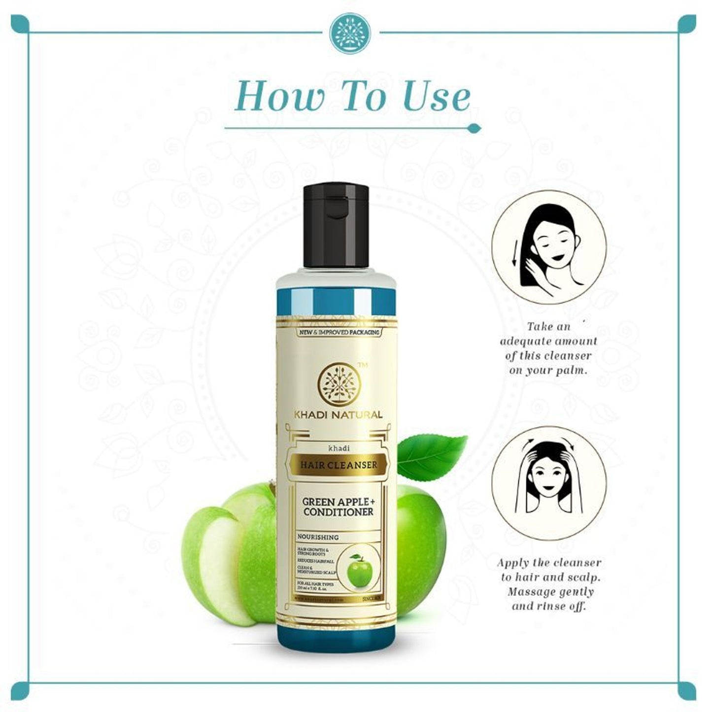 Khadi Natural Green Apple + Conditioner Hair Cleanser (Shampoo) Reduce Hair Fall