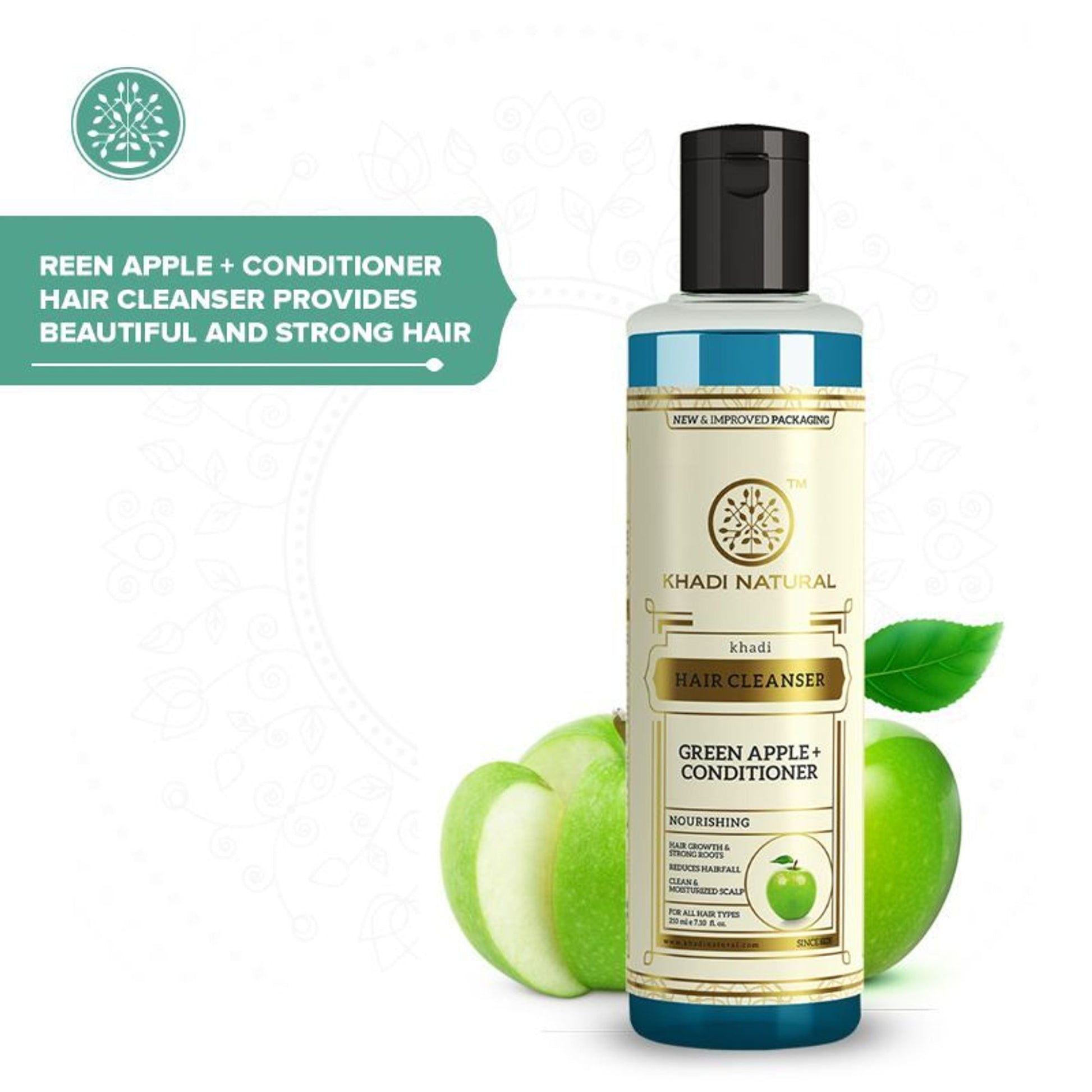 Khadi Natural Green Apple + Conditioner Hair Cleanser (Shampoo) Reduce Hair Fall
