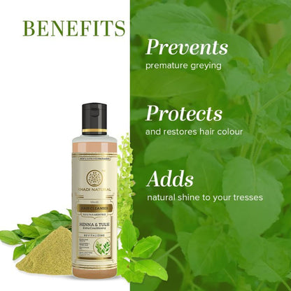 Khadi Natural Heena & Tulsi Extra Conditioning Hair Cleanser (Shampoo) Reduce Hair Fall