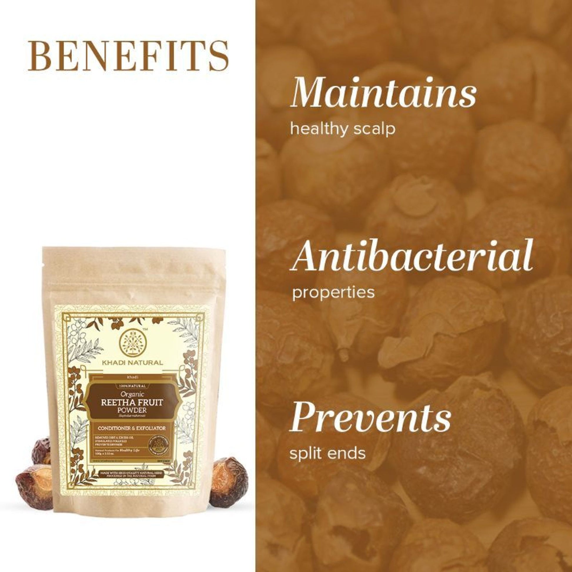 Khadi Natural Reetha Fruit Organic Powder Conditiner & Exfoliaator