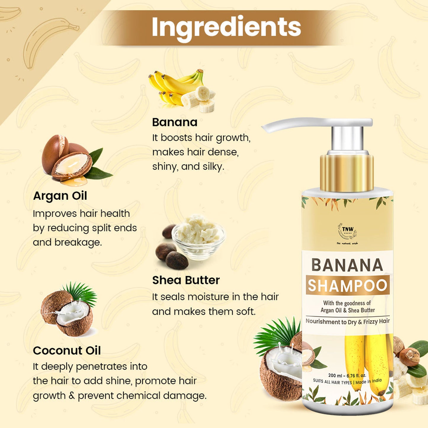 TNW The Natural Wash Banana Shampoo for Dry & Frizzy hair to Hydrate & Nourish the scalp