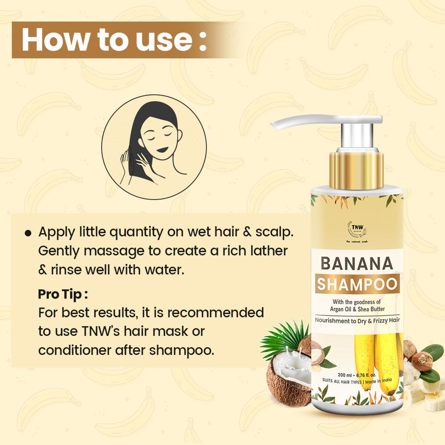 TNW The Natural Wash Banana Shampoo for Dry & Frizzy hair to Hydrate & Nourish the scalp