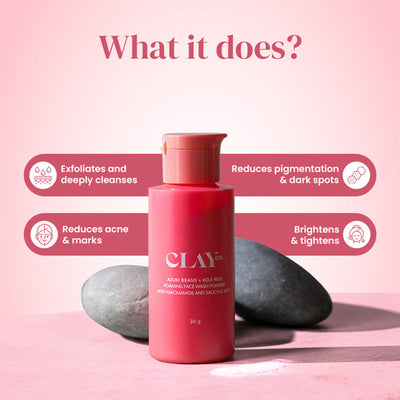 Clayco Face Wash Powder With Azuki Beans, Koji Rice, Salicylic Acid & Niacinamide - Brighter Skin