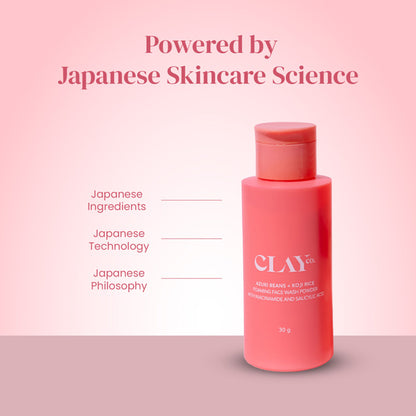 Clayco Face Wash Powder With Azuki Beans, Koji Rice, Salicylic Acid & Niacinamide - Brighter Skin