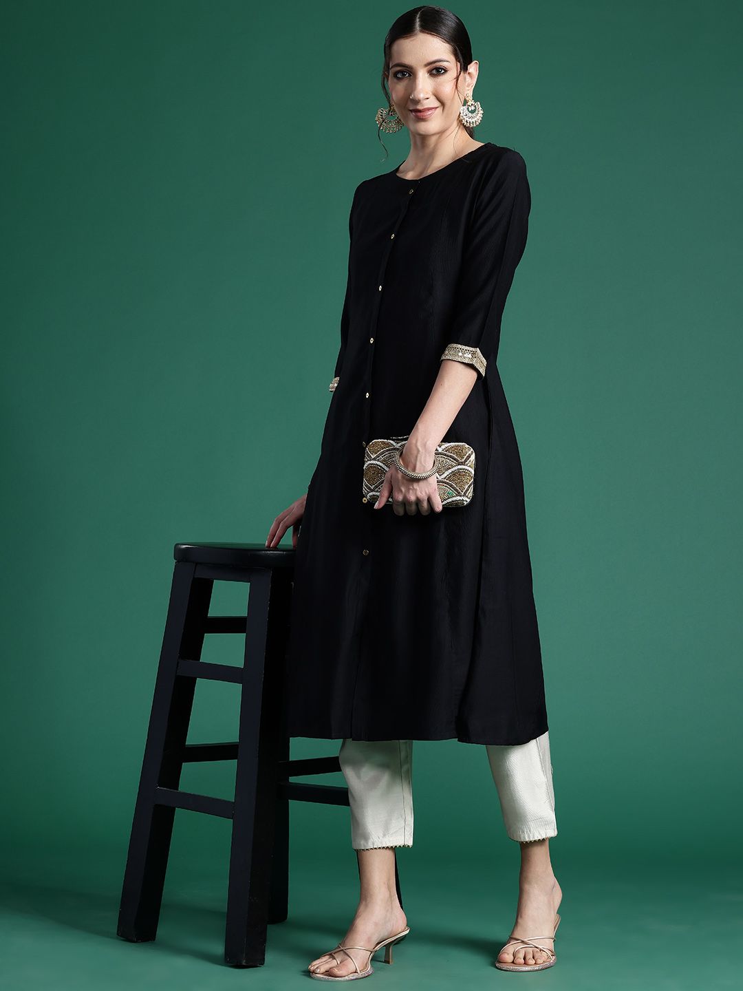 Indyancart IE Women Solid Liva A-Line Kurta