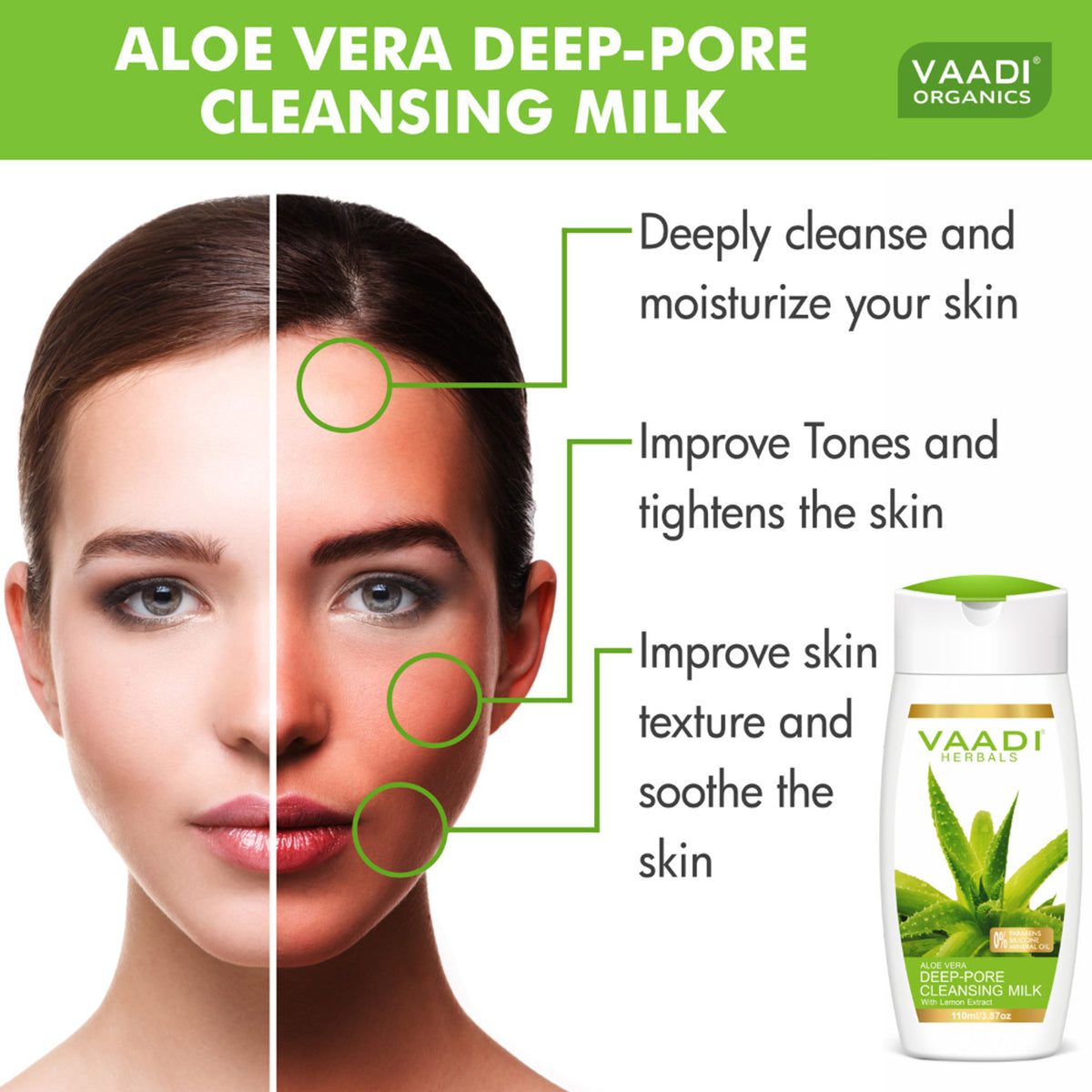 Vaadi Herbals Aloevera Deep Pore Cleansing Milk With Lemon Extract