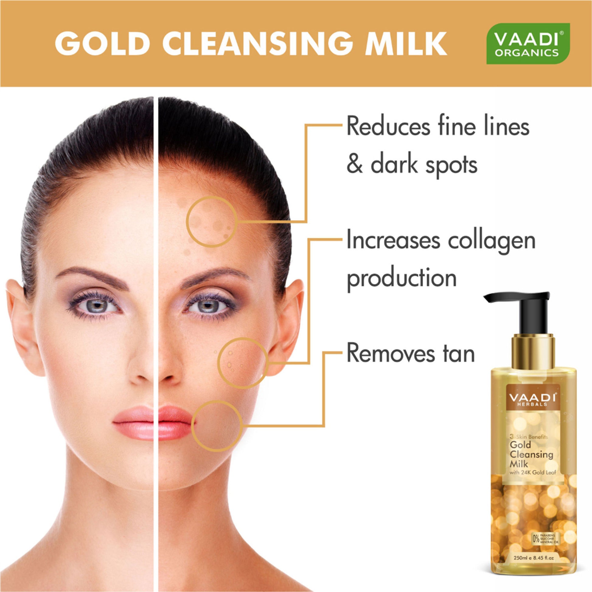 Vaadi Herbals Gold Cleansing Milk With 24k Gold Leaf - 3-skin Benefits