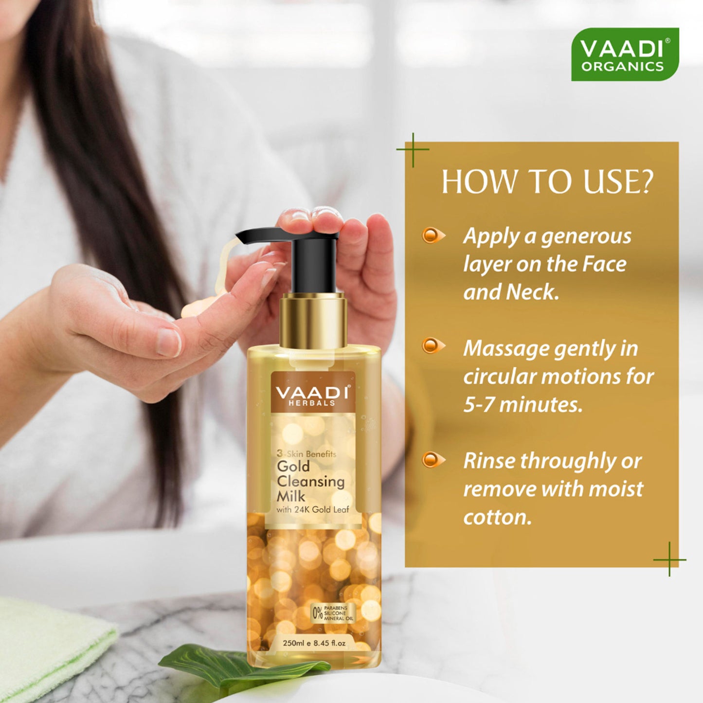 Vaadi Herbals Gold Cleansing Milk With 24k Gold Leaf - 3-skin Benefits