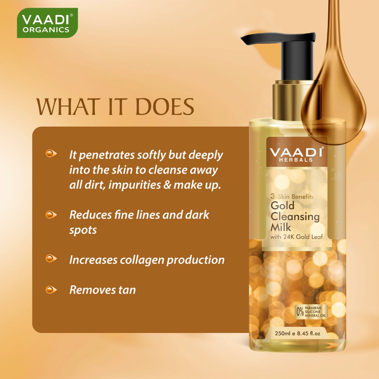 Vaadi Herbals Gold Cleansing Milk With 24k Gold Leaf - 3-skin Benefits