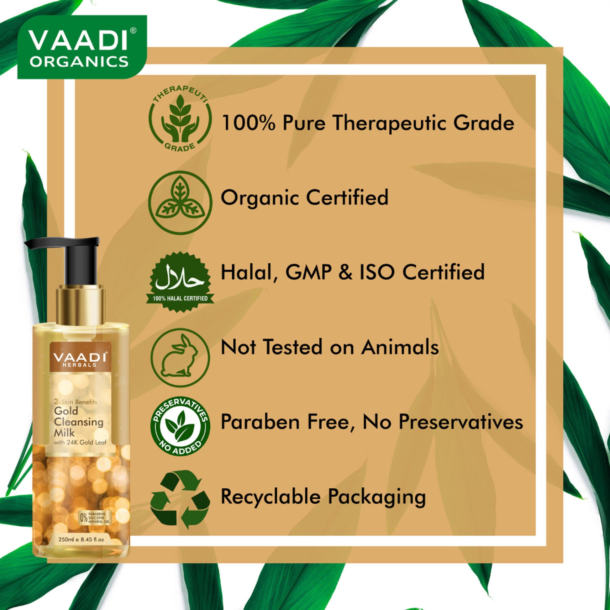 Vaadi Herbals Gold Cleansing Milk With 24k Gold Leaf - 3-skin Benefits