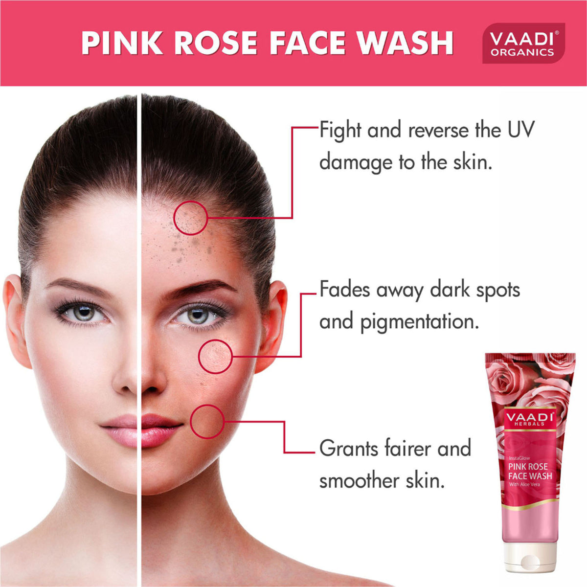 Vaadi Herbals Insta Glow Pink Rose Face Wash With Aloe Vera Extract