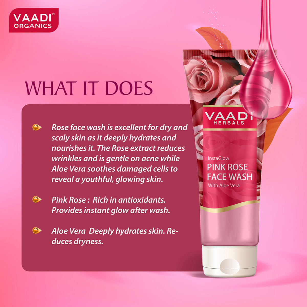 Vaadi Herbals Insta Glow Pink Rose Face Wash With Aloe Vera Extract