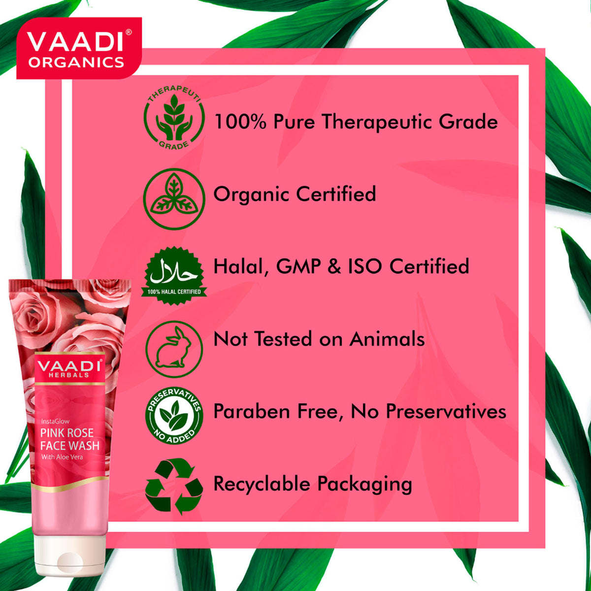 Vaadi Herbals Insta Glow Pink Rose Face Wash With Aloe Vera Extract