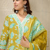 Dhiyona IE Floral Printed V-Neck Pure Cotton Straight Kurta With Trousers And Dupatta