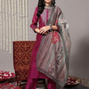 Indyancart VA Women'sFloral Yoke Design Thread Work Detail Straight Kurta & Trousers With Dupatta