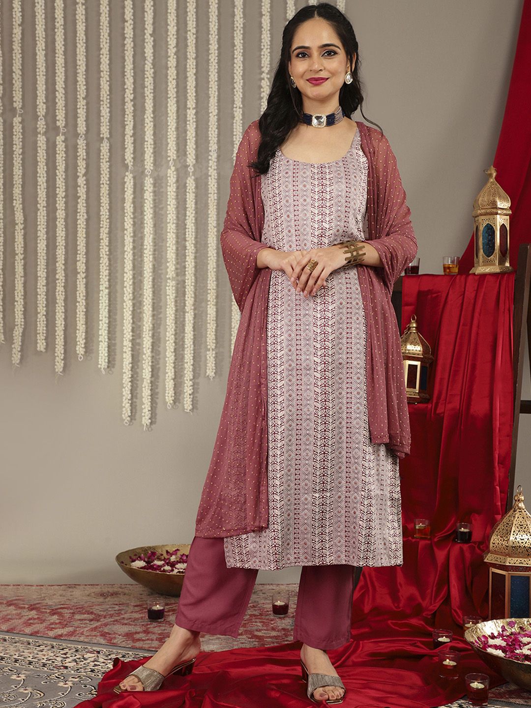 Indyancart VA Women'sEmbroidered Regular Kurta With Trousers & Dupatta