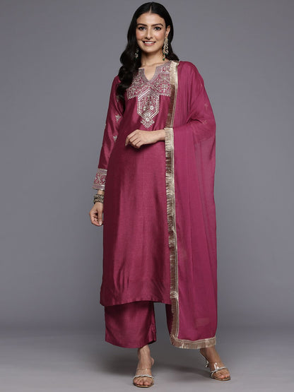 Indyancart VA Women'sEthnic Motifs Embroidered Zari Kurta With Palazzos & Dupatta