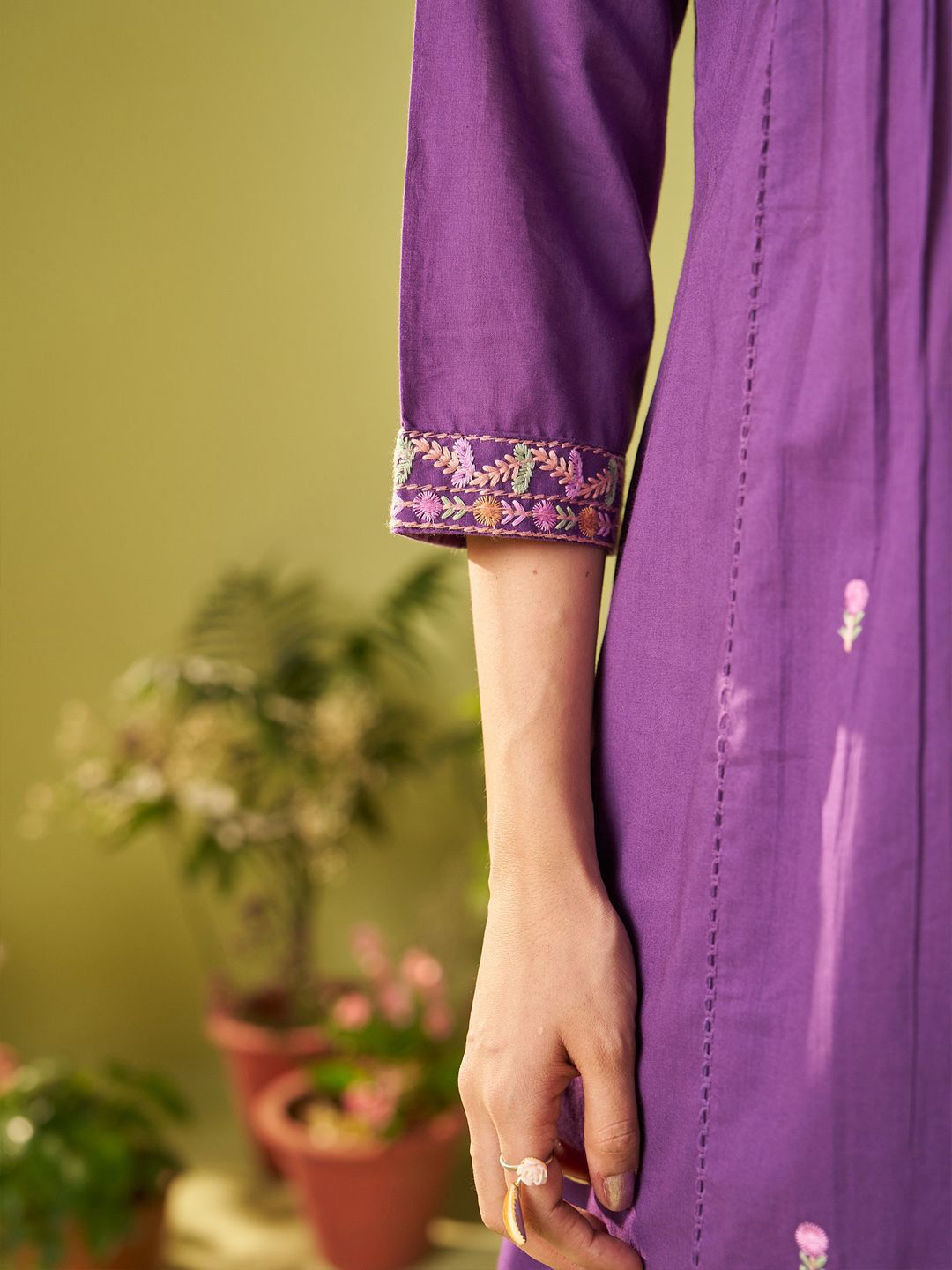 Women Floral Embroidered Cotton Kurta with Trousers & Dupatta