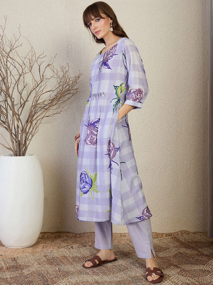 Dhiyona IE Printed Round Neck Tunic With Trousers Co-Ords