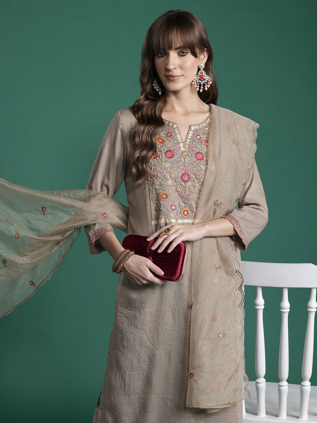 Ethnic Motifs Embroidered Kurta with Trousers & Dupatta