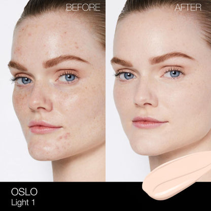 NARS Light Reflecting Foundation in Oslo, showing the sleek foundation bottle with a black cap and clear label on a neutral background.