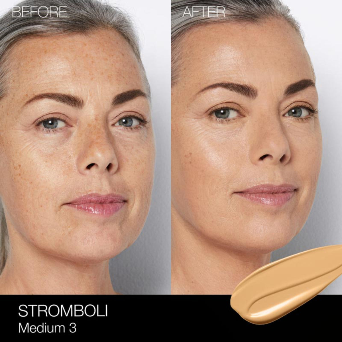 NARS Light Reflecting Foundation in Stromboli, smooth liquid foundation bottle with product label and applicator.
