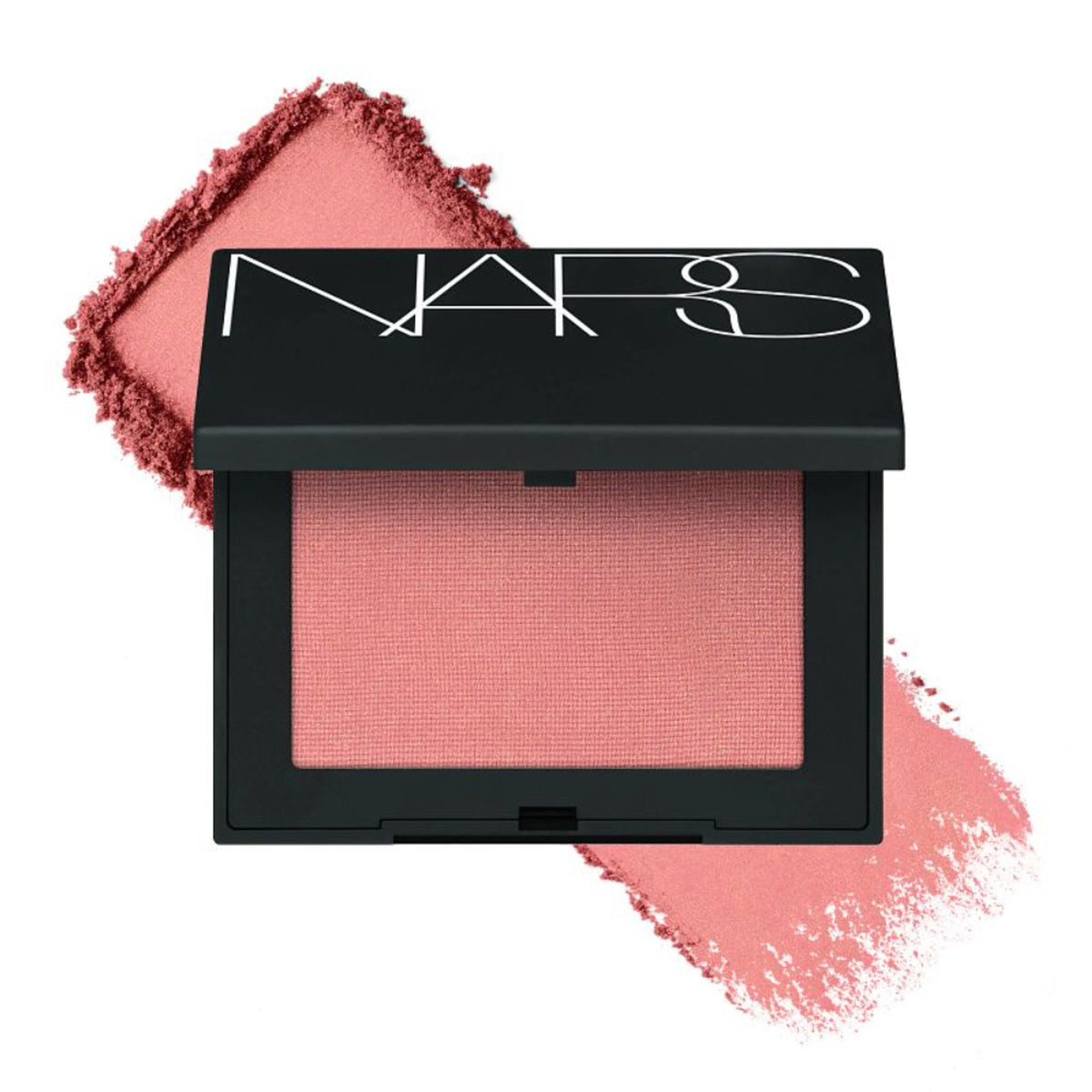 NARS Deep Throat blush in a warm peachy pink shade, displayed in sleek compact with the blush visible.