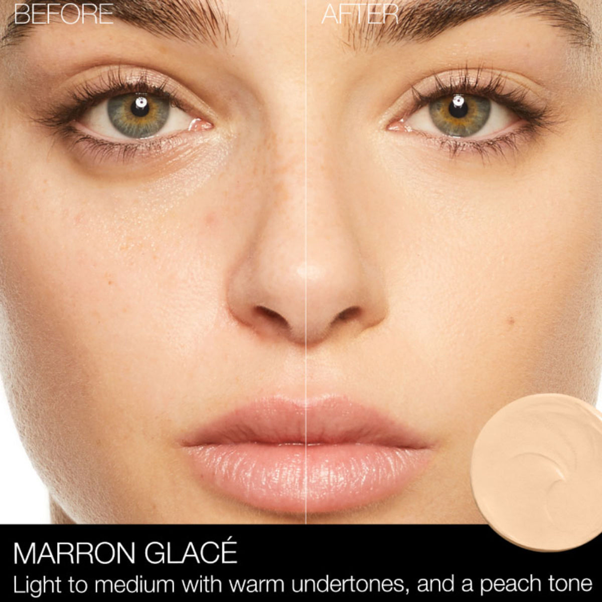NARS Soft Matte Complete Concealer in Marron Glace, showing the compact with open lid and visible creamy concealer inside.