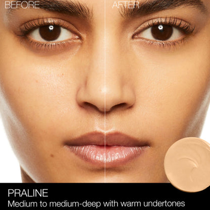 NARS Soft Matte Complete Concealer in Praline, highlighting its smooth, creamy texture and natural skin tone coverage.