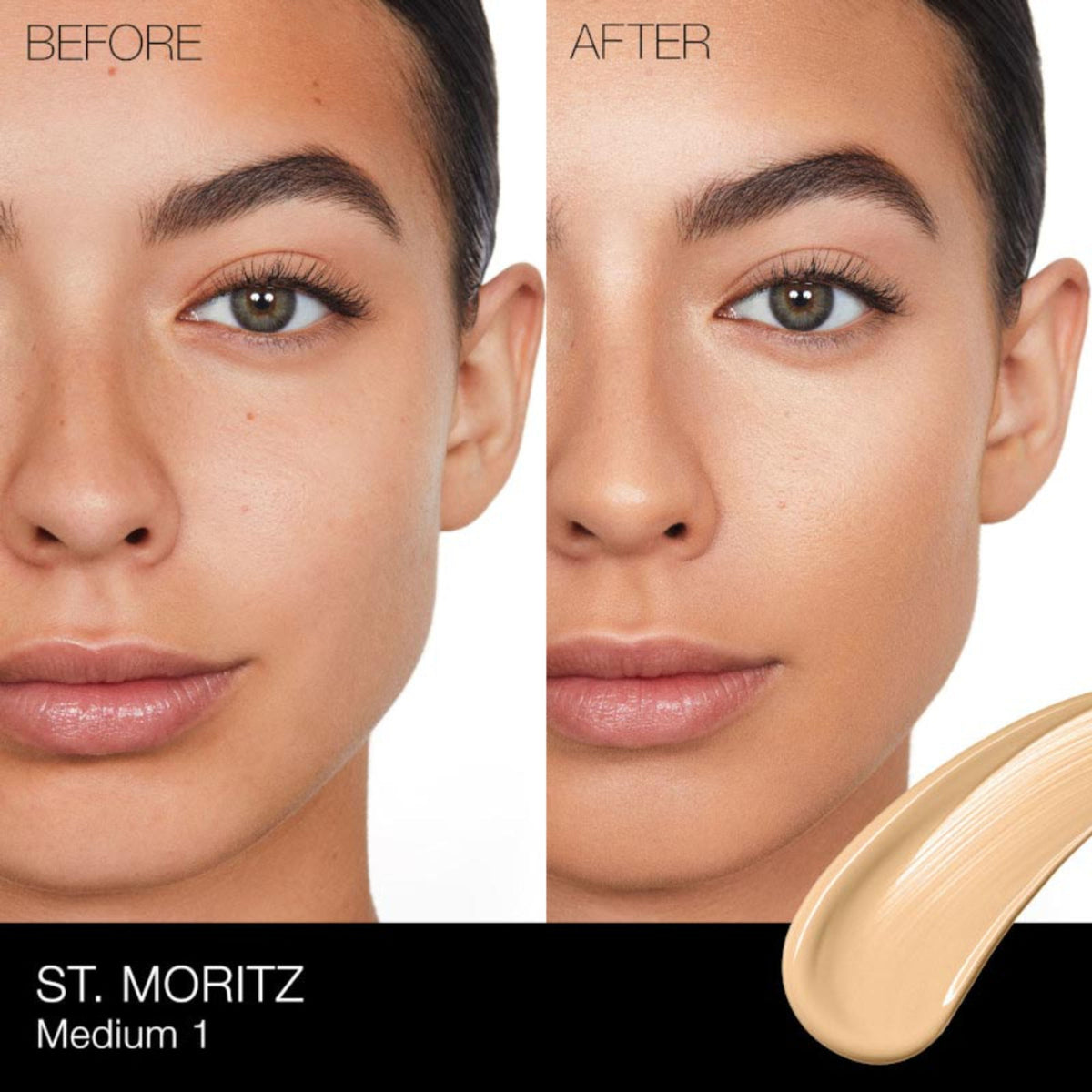 NARS Pure Radiant Tinted Moisturizer SPF 30 in St Moritz, showing the product tube with a sleek design and branding.