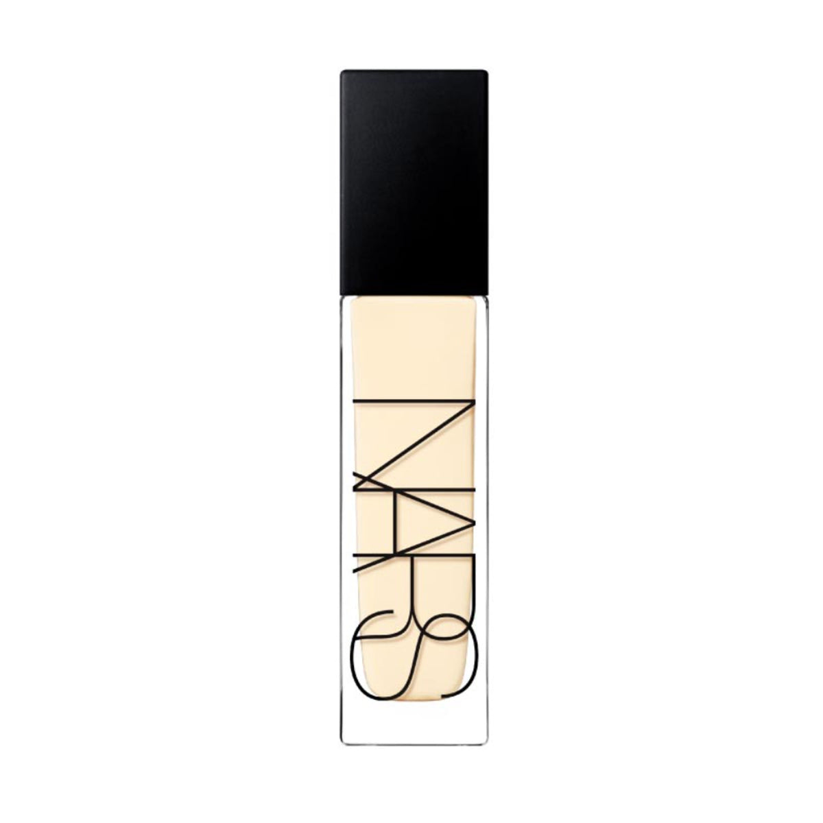 NARS Natural Radiant Longwear Foundation in Siberia shade, liquid makeup bottle with pump and beige cap.