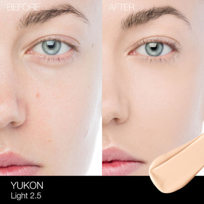NARS Natural Radiant Longwear Foundation in Yukon shade, showing a close-up of the foundation bottle with a sleek design.
