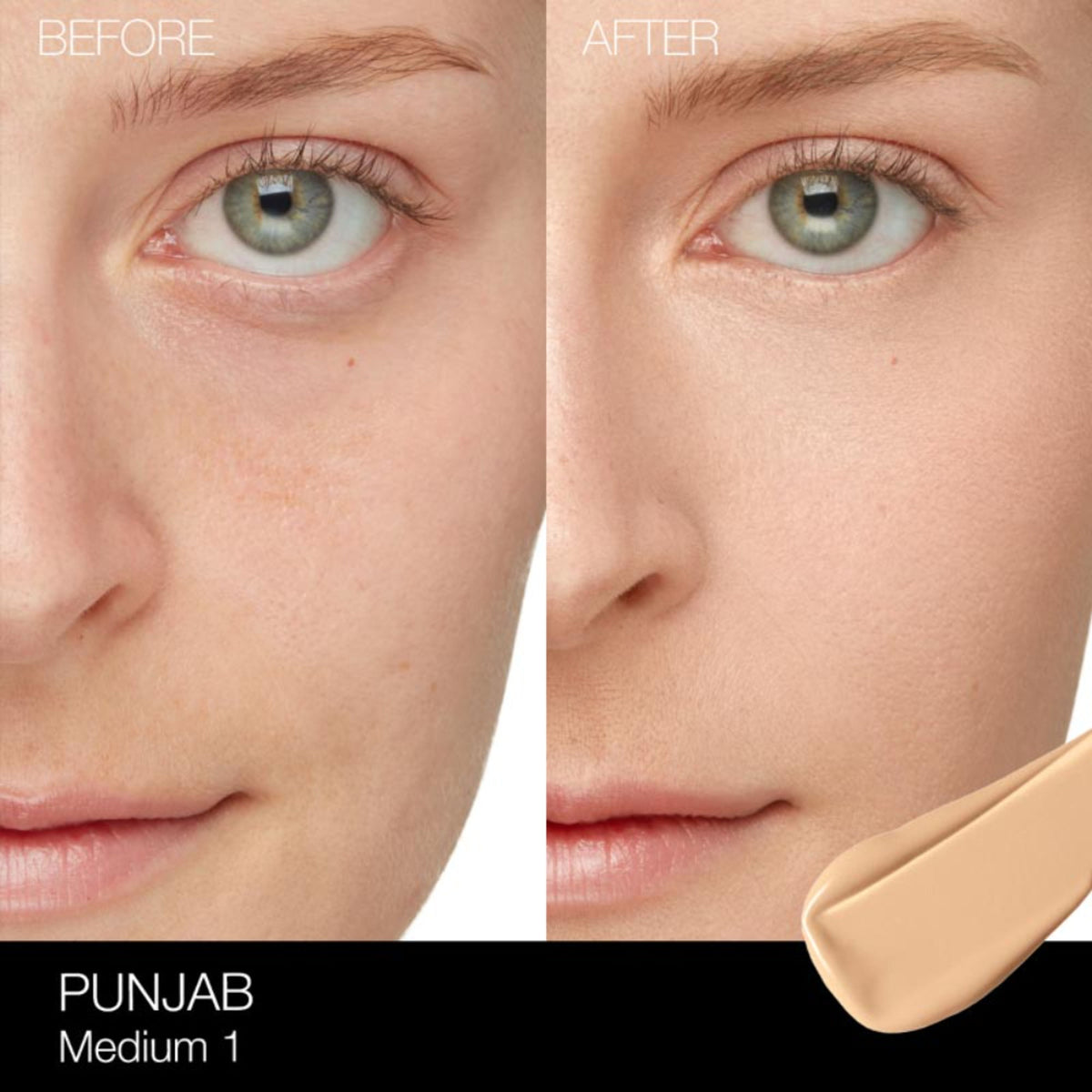 NARS Natural Radiant Longwear Foundation in Punjab shade, showing the foundation bottle with a sleek black cap and product label.
