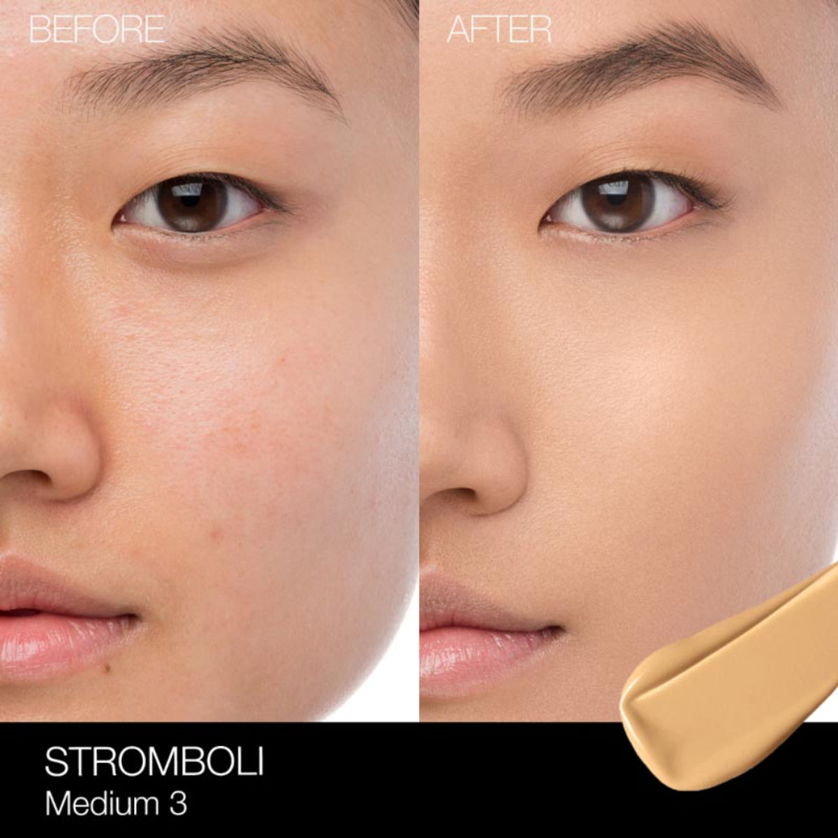 NARS Natural Radiant Longwear Foundation in Stromboli shade, showcasing the foundation bottle with a sleek design.