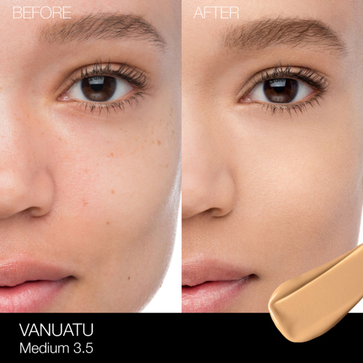 NARS Natural Radiant Longwear Foundation in Vanuatu shade, featuring a smooth, lightweight liquid foundation bottle with a pump dispenser.