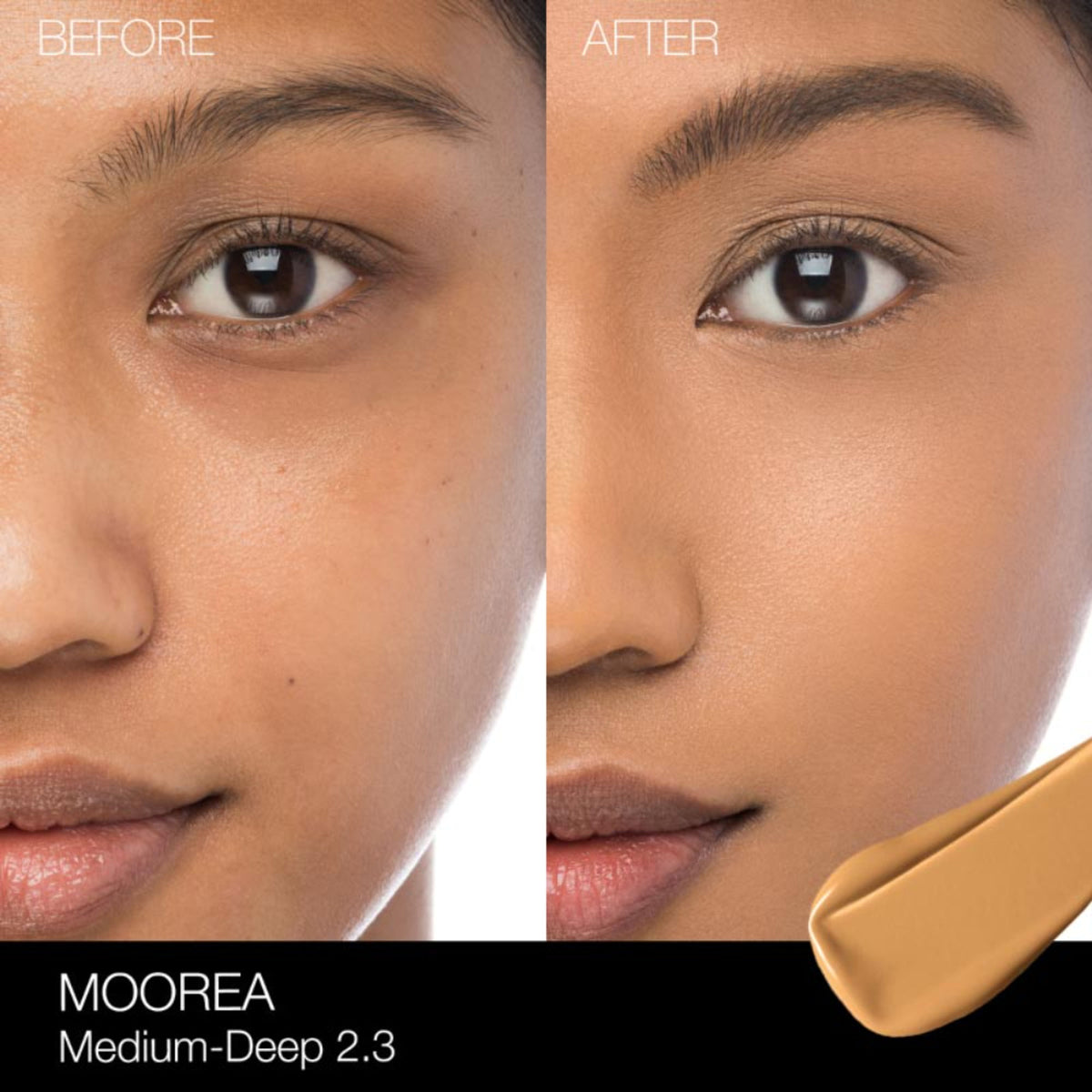 NARS Natural Radiant Longwear Foundation in Moorea shade, bottle with pump dispenser, showcasing smooth, radiant finish.