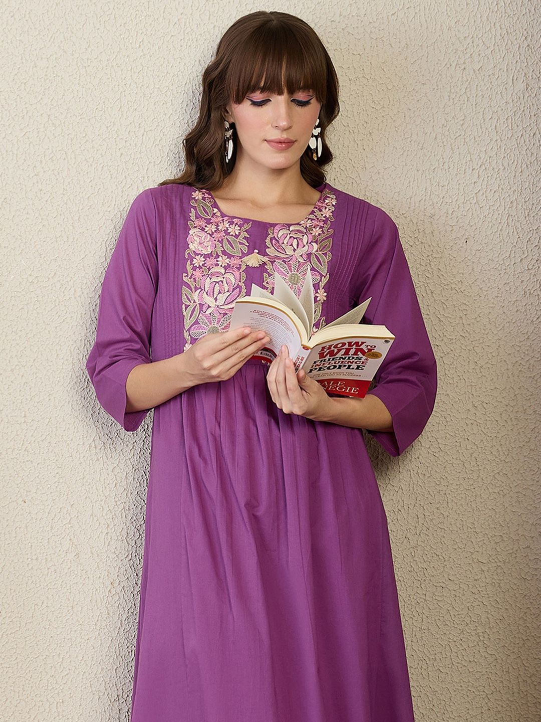 Indyancart IE Embroidered Round Neck Top With Trousers Co-Ords